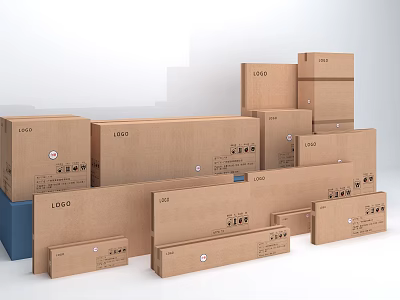 Different Sizes of Stacked Cardboard Boxes with Brand Logo for Packaging Storage 3d model