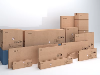 Different Sizes of Stacked Cardboard Boxes with Brand Logo for Packaging Storage 3d model