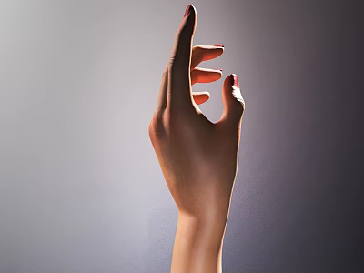 Woman's Hand With Upward Fingers And Red Nails Against Gray Gradient Background 3d model