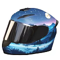 Stylish Motorcycle Helmet Featuring Starry Sky Moon And Snowy Mountain Forest Design