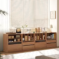 Wooden TV Cabinet With Drawers Compartments And Decorative Items Like Photo Frames Books