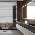 Modern Gray Bathroom Interior Design With Bathtub Toilet Vanity And Backlit Mirror