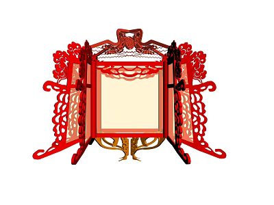 Traditional Red Chinese Lantern With Intricate Cut Out Design Square Frame And Golden Base 3d model