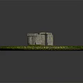 Natural Wood And Stone Outdoor Structures Set On Lush Green Grassland Area