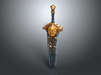 Ornate Fantasy Sword With Golden Decorative Hilt And Intricate Blade Design 3d model