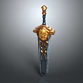 Ornate Fantasy Sword With Golden Decorative Hilt And Intricate Blade Design