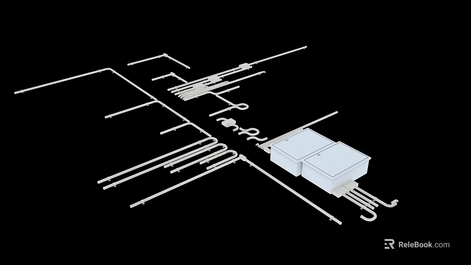 Industrial Equipment Components With Pipes Connectors Fittings and Enclosure Parts 3d model 