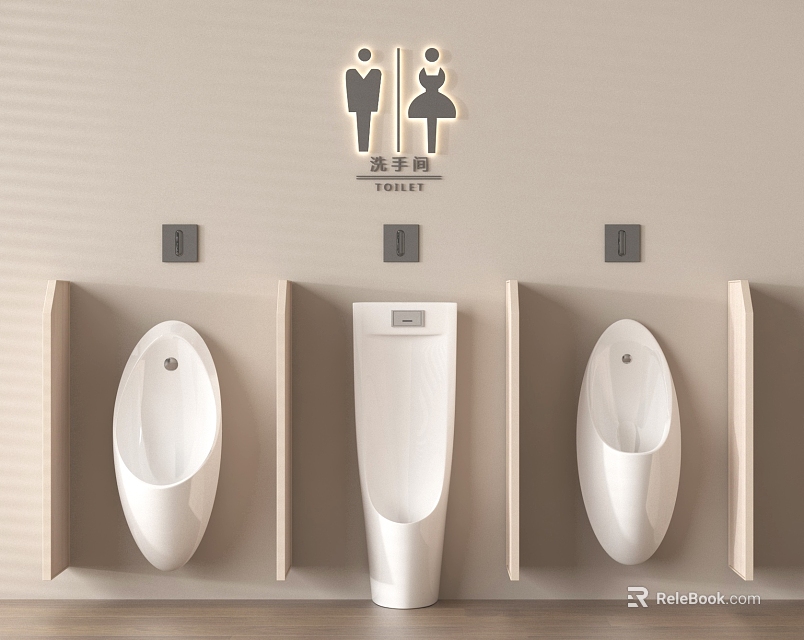 Modern Public Toilet Urinal Design With Wall Mounted Units And Gender Icons 3d model 
