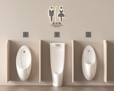 Modern Public Toilet Urinal Design With Wall Mounted Units And Gender Icons 3d model