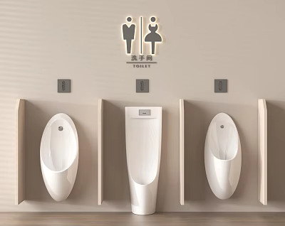 Modern Public Toilet Urinal Design With Wall Mounted Units And Gender Icons 3d model