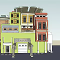 Colorful Multi Story Townhouse Architectural Model With Varied Facades Windows And Porch
