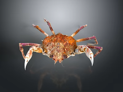 Rusty Brown Crab With Textured Shell Claws And Legs On Gray Gradient Background And Reflection 3d model