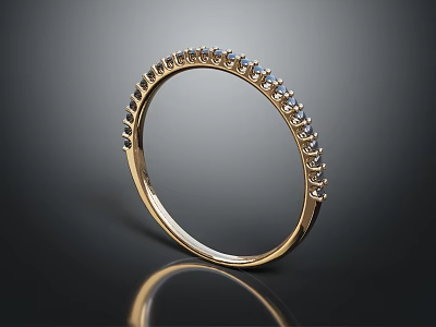 Elegant Sparkling Gold Ring With Small Diamonds Delicate Fashion Jewelry Accessory 3d model