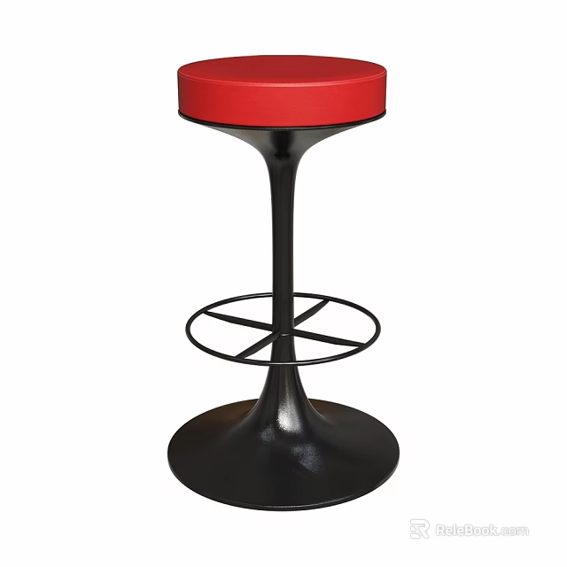 Modern Red Leather Seat Bar Stool With Sleek Black Metal Base Design 3d model 