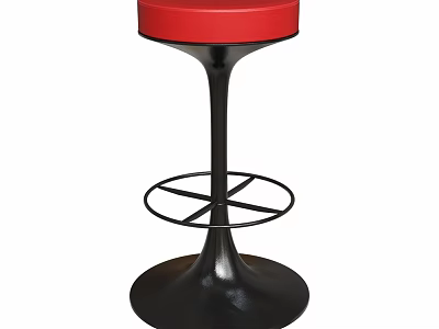 Modern Red Leather Seat Bar Stool With Sleek Black Metal Base Design 3d model