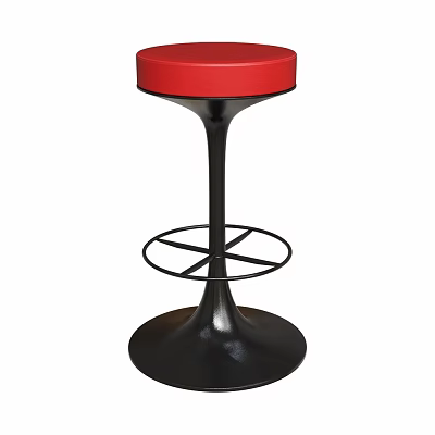 Modern Red Leather Seat Bar Stool With Sleek Black Metal Base Design 3d model