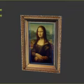 Classic Portrait Painting of Smiling Woman with Landscape Background in Golden Frame