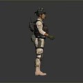 Game Movie Character Wearing Military Tactical Helmet Vest Knee Pads and Gloves