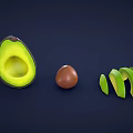 Fresh Ripe Avocado Whole Fruit Halved With Pit And Slices Displayed On Dark Background