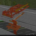 Bridge Construction Site With Orange Heavy Machinery Working On Structure