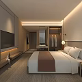 Modern Minimalist Hotel Guest Room With Bed Nightstands Sofa And Decorative Painting