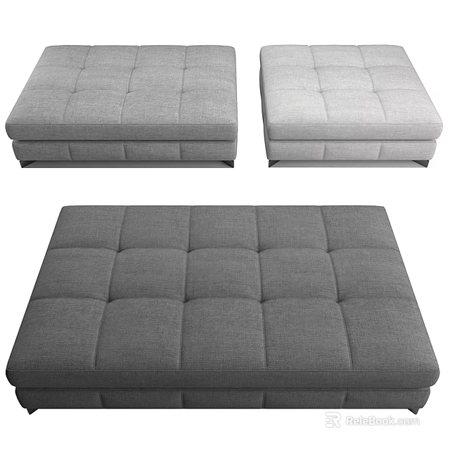 Gray Square Fabric Ottomans With Tufted Design For Modern Living Room 3d model 