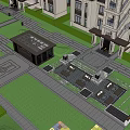 Modern High Rise Residential Landscape With Chinese Moon Gate Stone Pathway And Water Feature