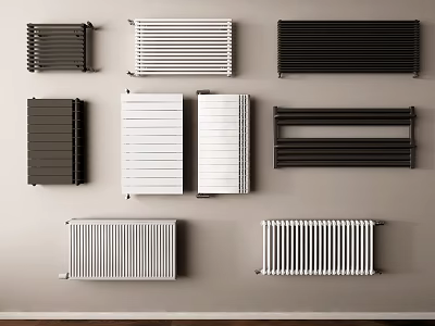 Variety Of Radiator Styles And Colors On Wall 3d model
