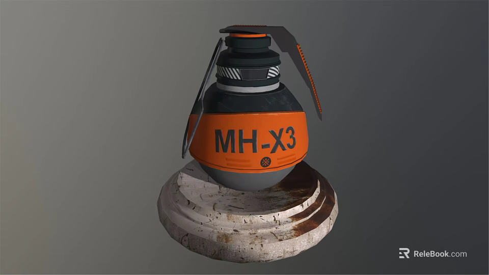 Orange And Black MH X3 Device Design With Rustic Stone Base Stand 3d model 