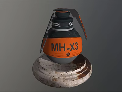 Orange And Black MH X3 Device Design With Rustic Stone Base Stand 3d model