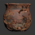 Ancient Broken Clay Pottery With Cracked Red Surface And Restored Fragments 3d model