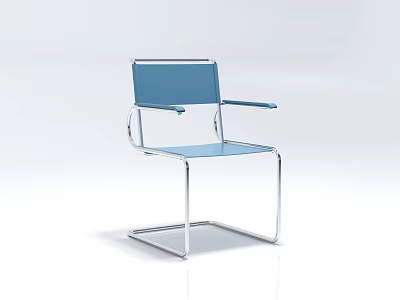 Modern Single Chair With Blue Upholstered Seat And Metal Frame Armrests 3d model