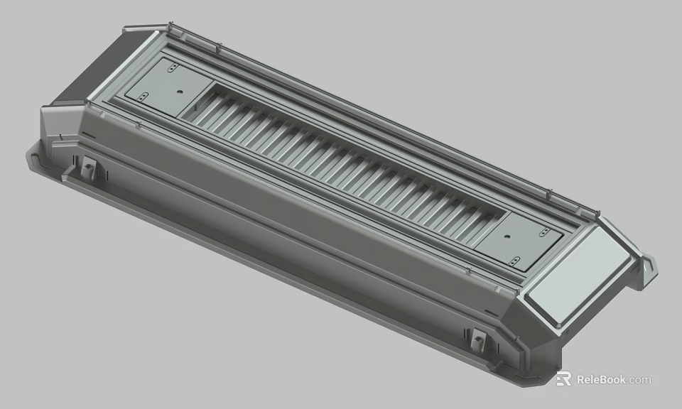 Gray Industrial Mechanical Component With Ribbed Surface And Square Mounting Panels 3d model