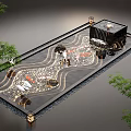 Decorative Water Fountain with Koi Fish Wavy Channels Stones and Bamboo Lighting