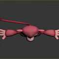 3D Pink Cartoon Monkey Character Model with Purple Outfit and Arms Outstretched