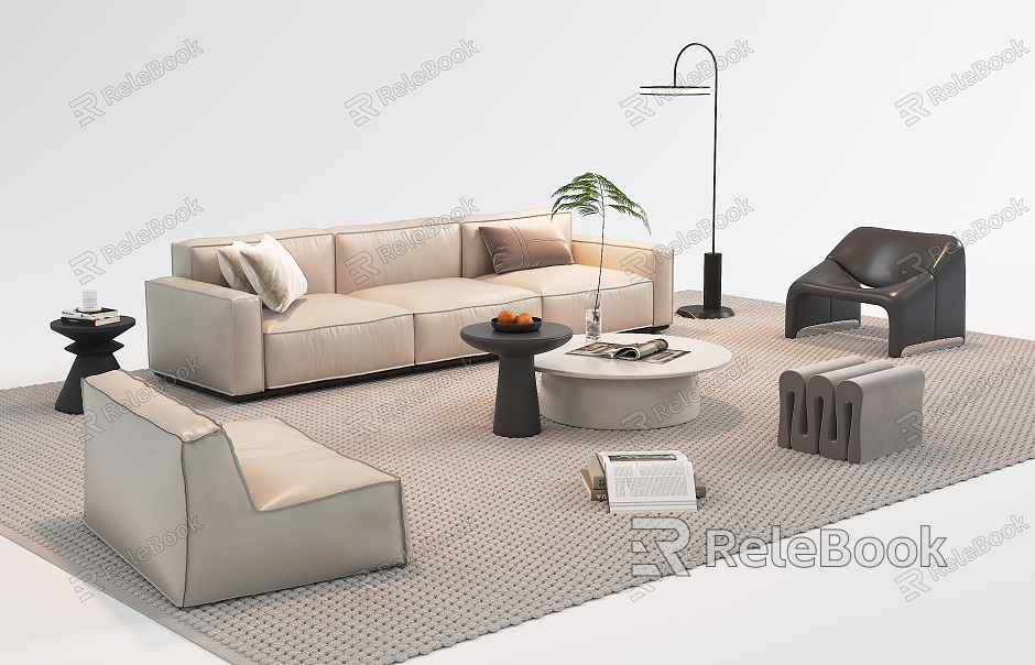 Modern Sofa Coffee Table Combination Leisure Chair Sofa Stool Sofa Coffee Table Leather Sofa Multi-Person Sofa Single-Person Sofa Living Room Sofa model