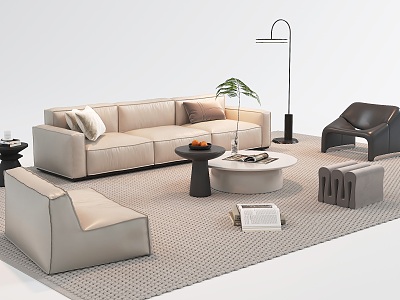 Modern Sofa Coffee Table Combination Leisure Chair Sofa Stool Sofa Coffee Table Leather Sofa Multi-Person Sofa Single-Person Sofa Living Room Sofa model