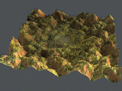 3D Rendered Mountain Terrain Model With Central Circular Area And Detailed Topography 3d model