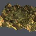 3D Rendered Mountain Terrain Model With Central Circular Area And Detailed Topography