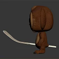 3D Monkey Character Figurine With Big Ears Holding Slingshot Brown Design