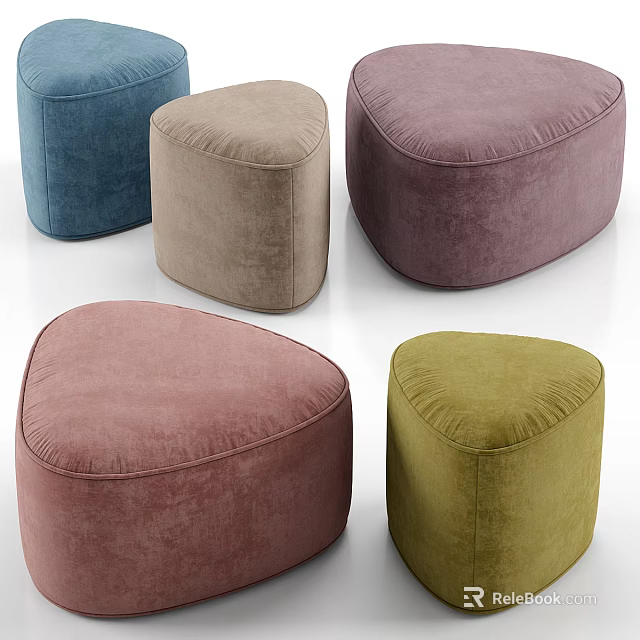 Modern Colorful Velvet Ottomans in Blue Beige Purple Pink Green for Living Room 3d model 