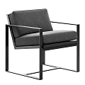 Modern Light Gray Armchair With Metal Frame Knitted Cushion And Tassel Blanket