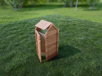 Outdoor Public Wooden Trash Bin Facility In Green Grass Area 3d model