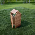 Outdoor Public Wooden Trash Bin Facility In Green Grass Area
