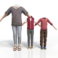 Three Mannequins Wearing Different Clothing Including T Shirt Vest Long Sleeve Shirt Pants And Shoes