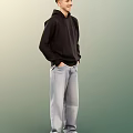 Man Wearing Black Hoodie Light Blue Jeans with Hands in Pockets Gradient Green Background 3d model