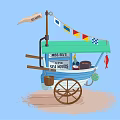 Mrs Bees Fresh Seafood Cart With Green Canopy Colorful Pennants And Wooden Wheels