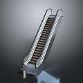 Modern Indoor Escalator Landscape With Metal Handrails And Yellow Black Steps