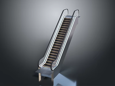 Modern Indoor Escalator Landscape With Metal Handrails And Yellow Black Steps 3d model