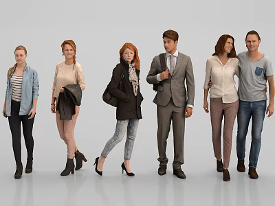 Group of People in Various Outfits Standing Together in Casual and Formal Wear 3d model